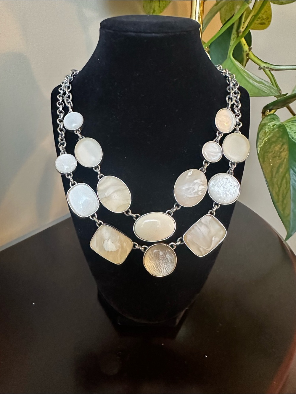Chico's Reversible Silver-Tone Necklace with Creamy White Shell Discs